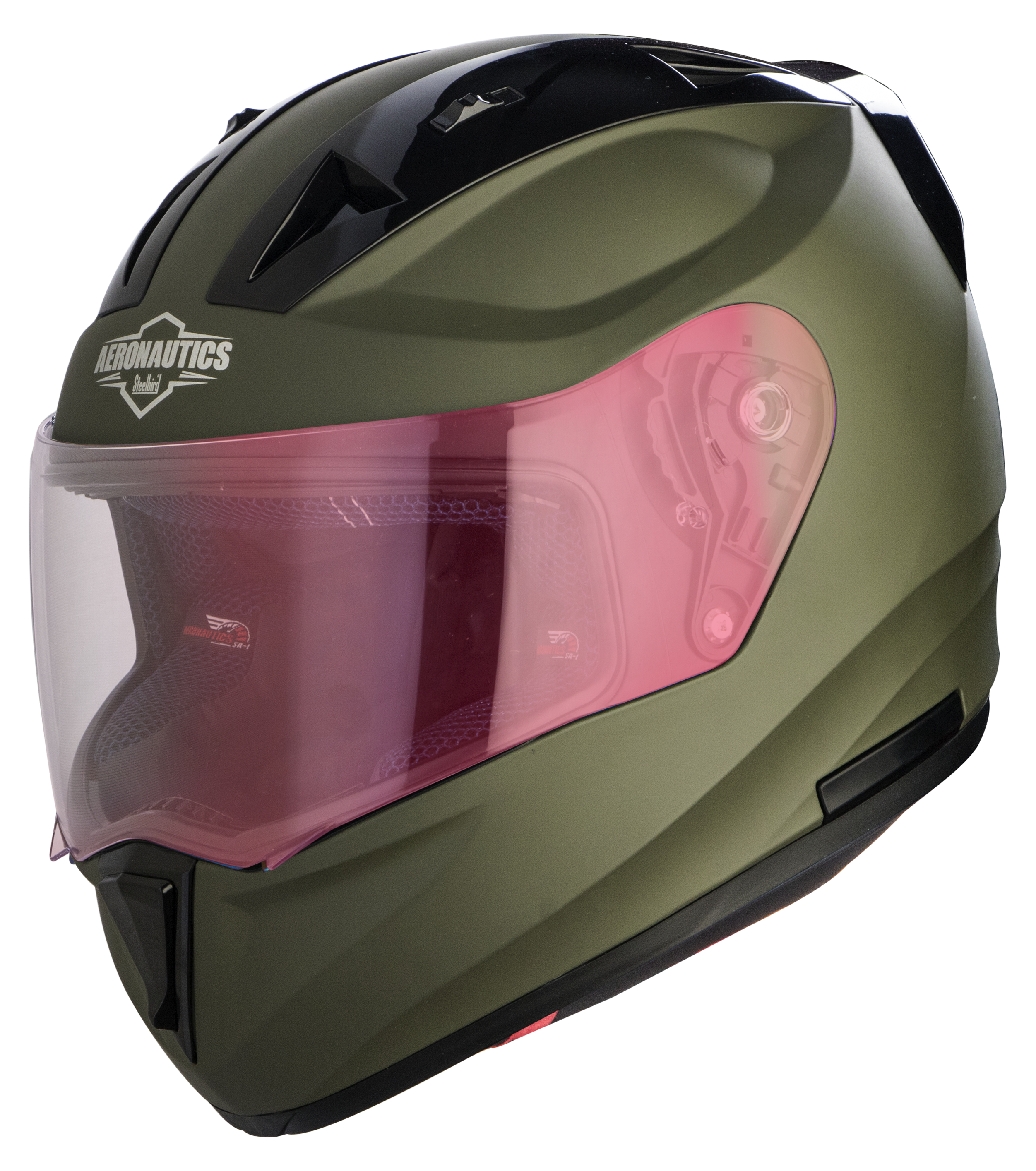 SA-1 Aeronautics Mat Battle Green(Fitted With Clear Visor Extra Gold Night Vision Visor Free)